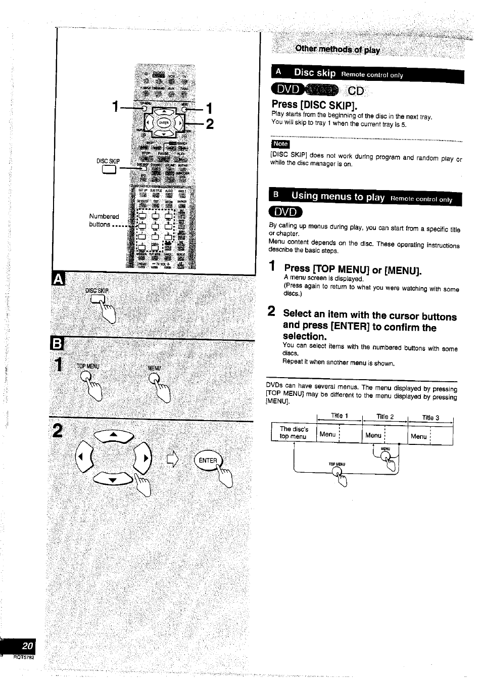Press [disc skip, 1 press [top menu] or [menu, Cd press [disc skip | Panasonic SC-HT70 User Manual | Page 20 / 52
