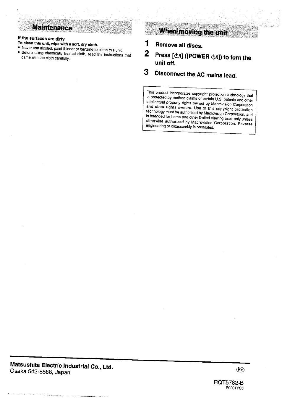 Tf the surfaces are dirty, 1 remove all discs, 3 disconnect the ac mains lead | Matsushita electric industrial co., ltd, Osaka 542-8588, japan, Itssaisisesegai | Panasonic SC-HT70 User Manual | Page 52 / 52