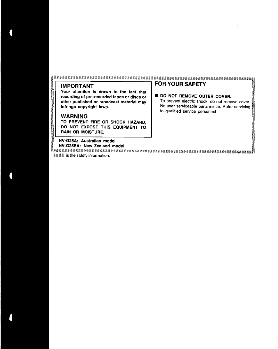 Important, Warning, For your safety | Panasonic NV-G25 Series User Manual | Page 3 / 32