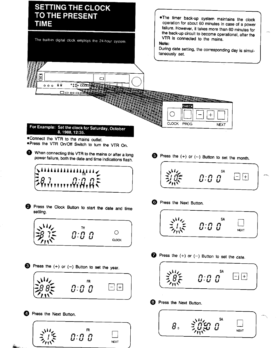 Setting the clock to the present time, 18 8z, N • n | N> n n q 0 u | Panasonic NV-G25 Series User Manual | Page 8 / 32