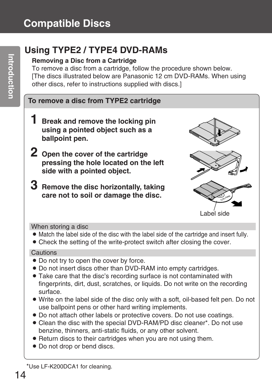 Using type2 / type4 dvd-rams, 14 compatible discs | Panasonic KXL-CB30AU User Manual | Page 14 / 75