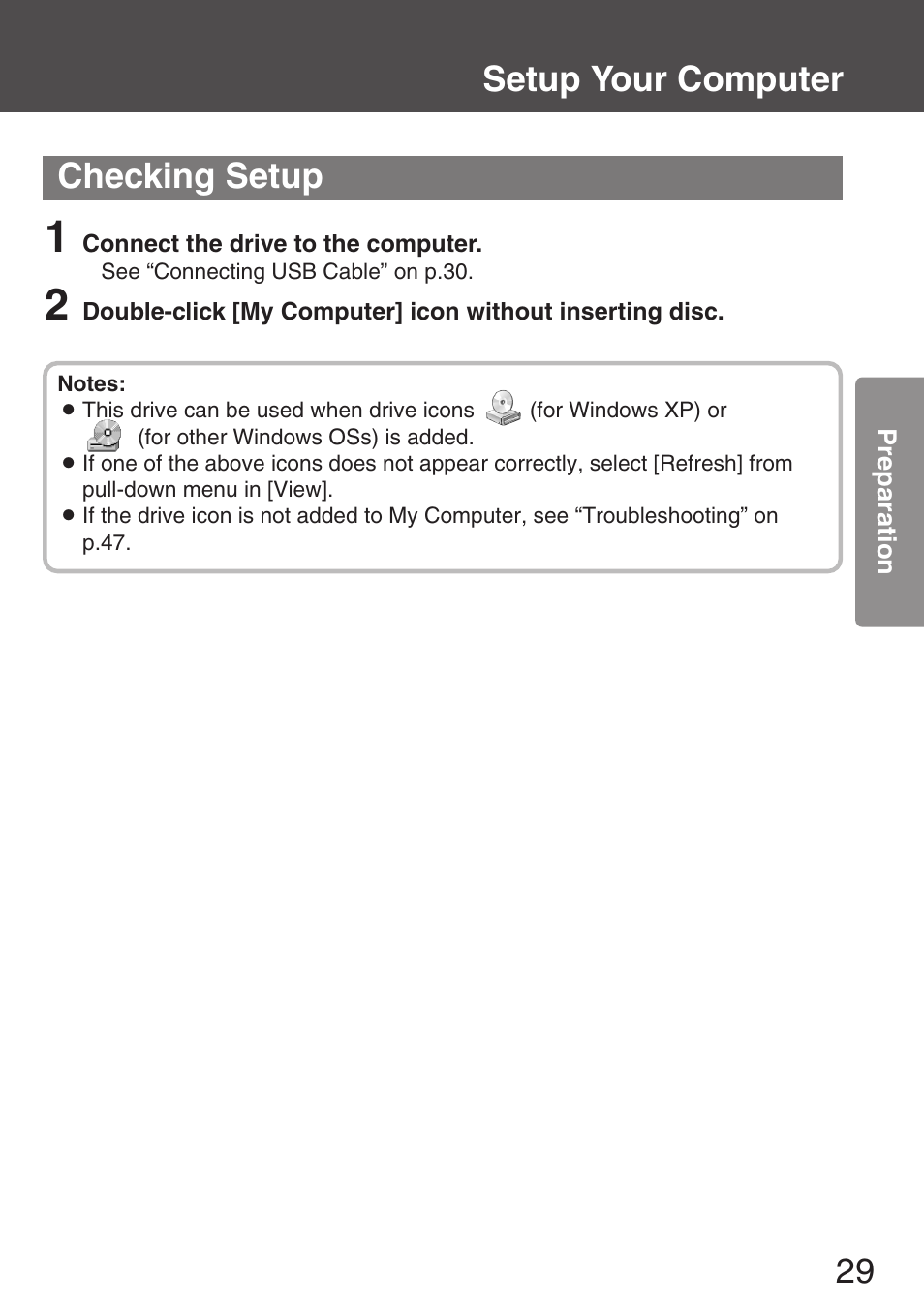 Checking setup, Setup your computer checking setup | Panasonic KXL-CB30AU User Manual | Page 29 / 75