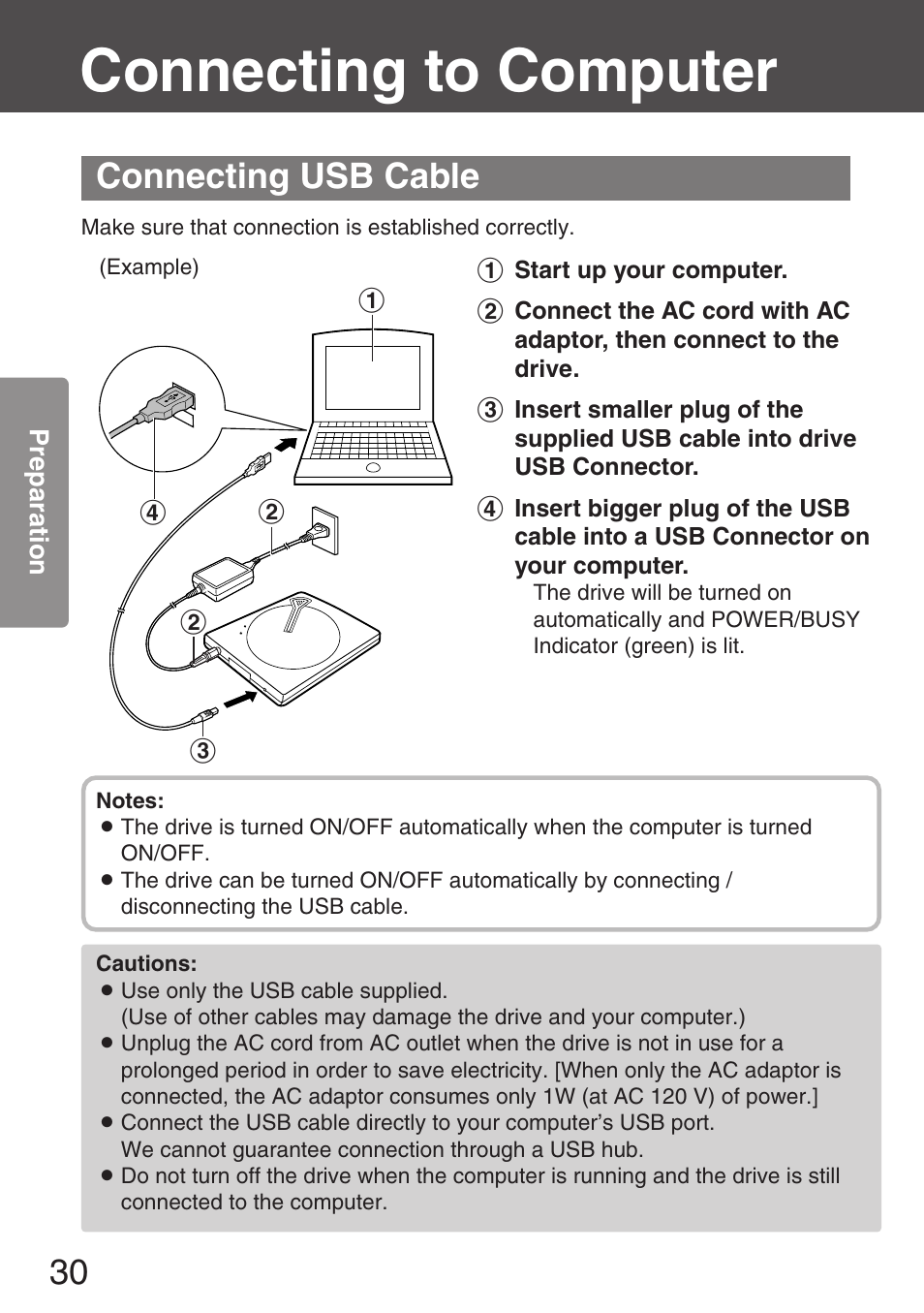 Connecting to computer, Connecting usb cable | Panasonic KXL-CB30AU User Manual | Page 30 / 75