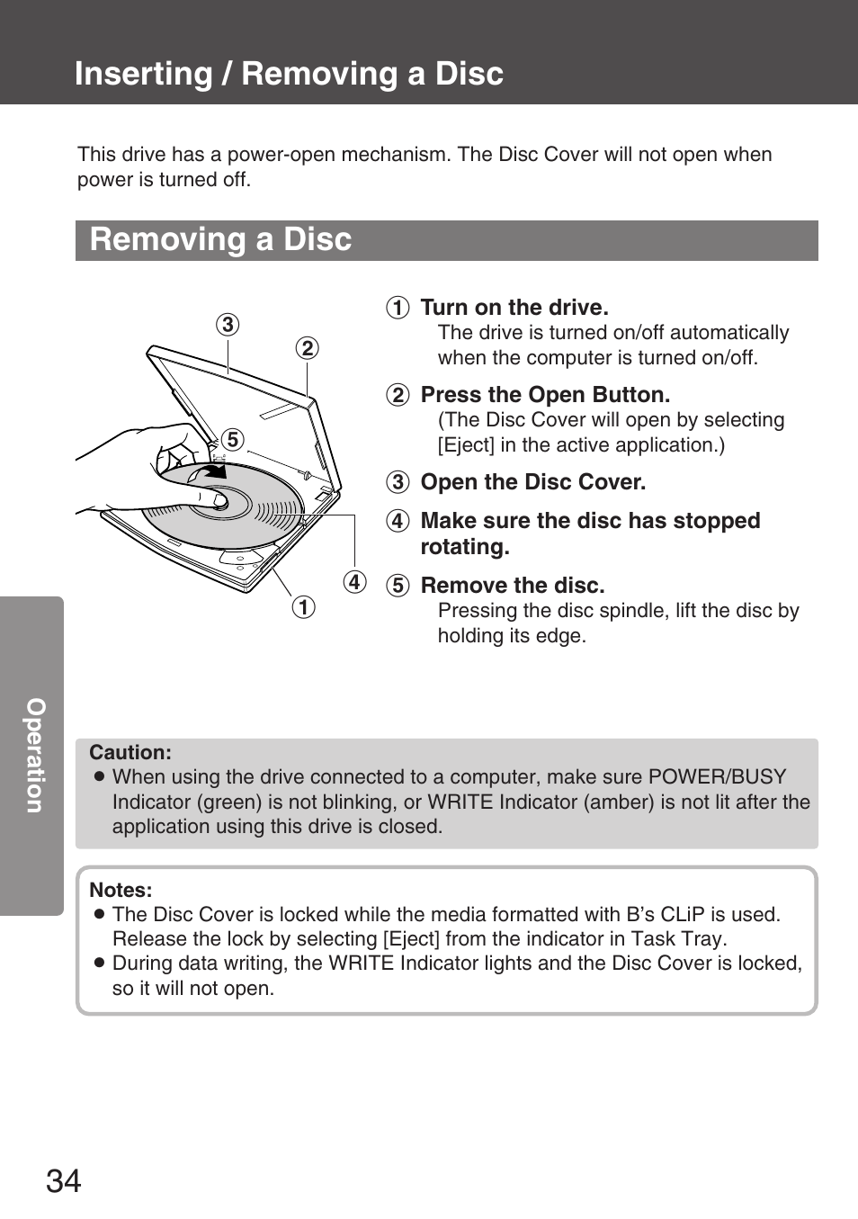 Removing a disc, Inserting / removing a disc | Panasonic KXL-CB30AU User Manual | Page 34 / 75