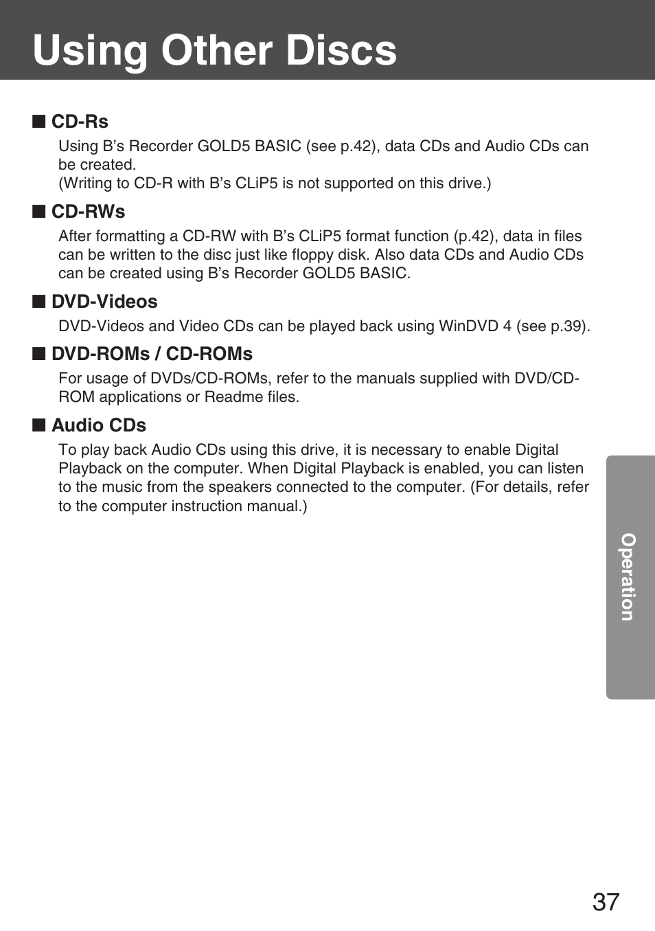 Using other discs | Panasonic KXL-CB30AU User Manual | Page 37 / 75