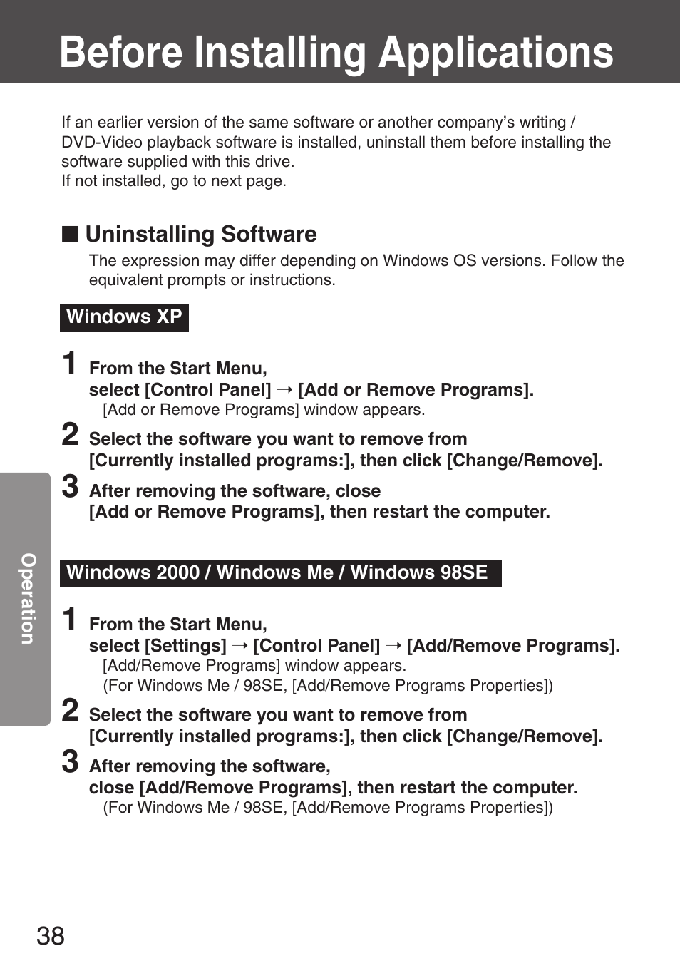 Before installing applications | Panasonic KXL-CB30AU User Manual | Page 38 / 75