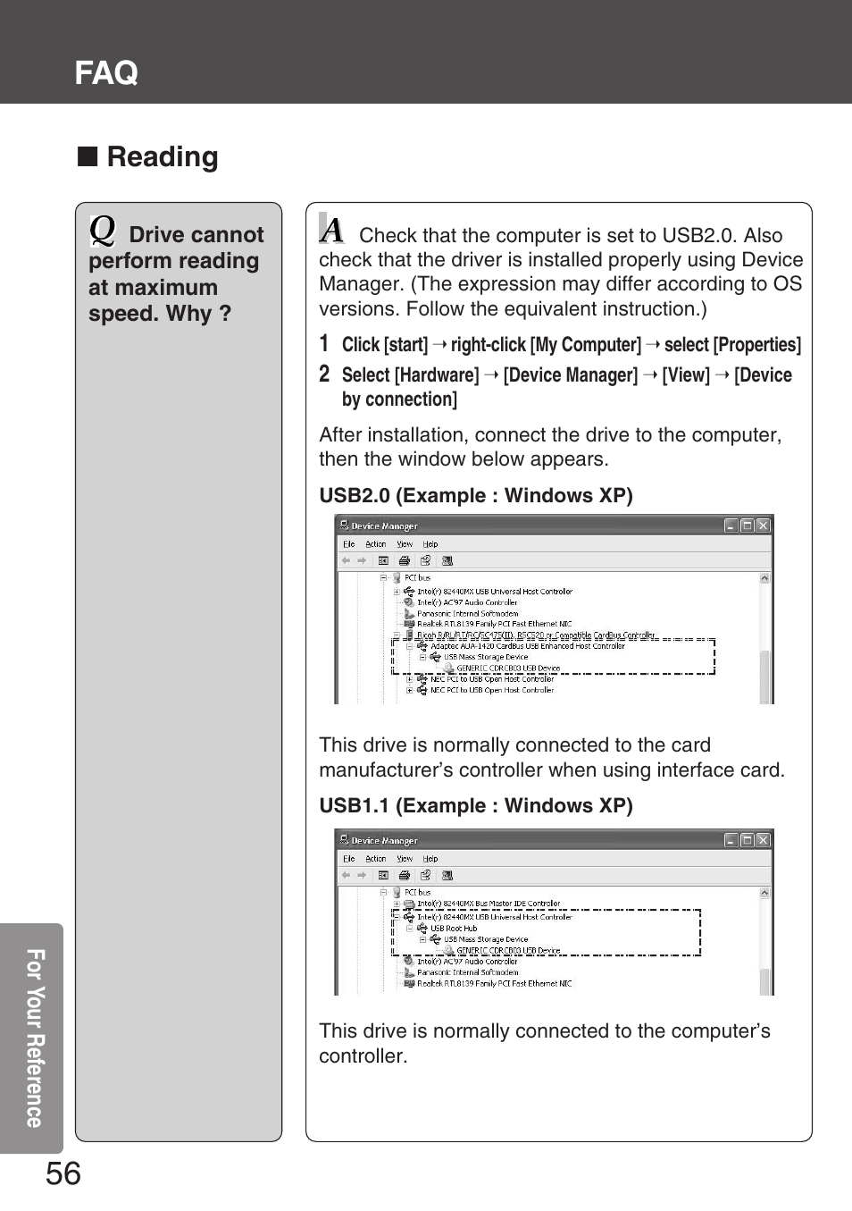 Reading, For yo ur ref erence, Drive cannot perform reading at maximum speed. why | Panasonic KXL-CB30AU User Manual | Page 56 / 75