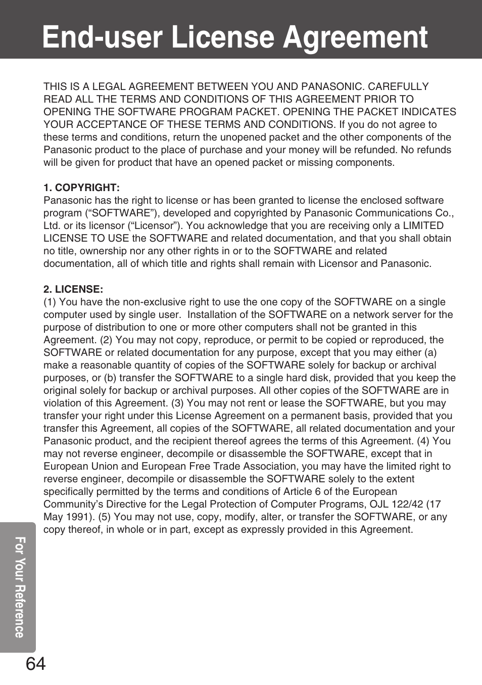 End-user license agreement | Panasonic KXL-CB30AU User Manual | Page 64 / 75