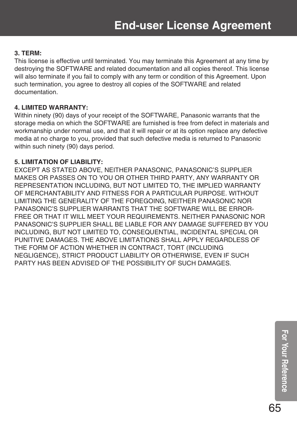 End-user license agreement | Panasonic KXL-CB30AU User Manual | Page 65 / 75