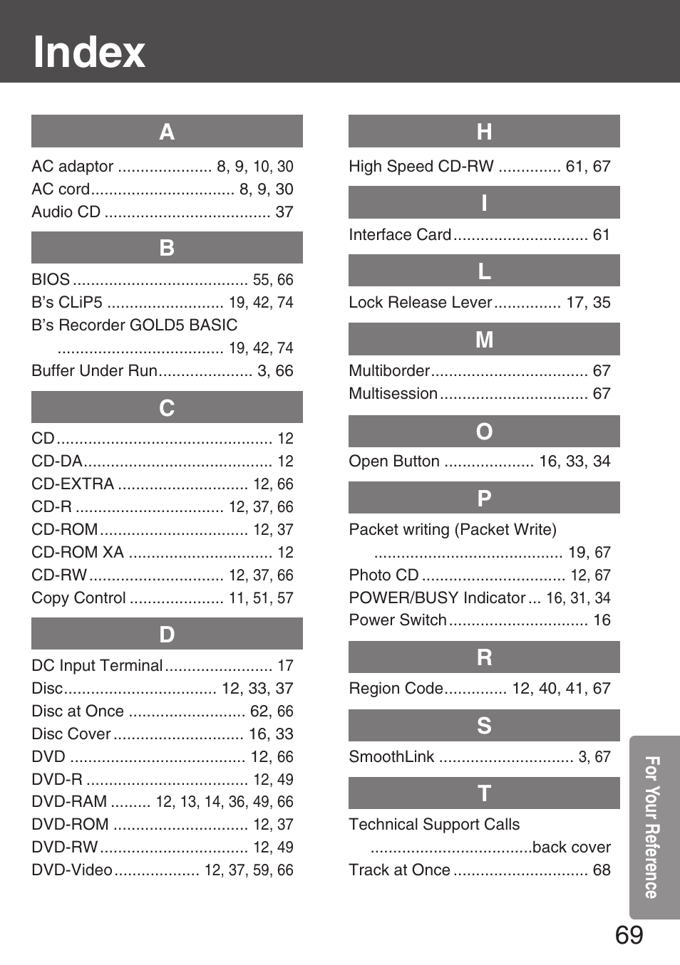 Index | Panasonic KXL-CB30AU User Manual | Page 69 / 75