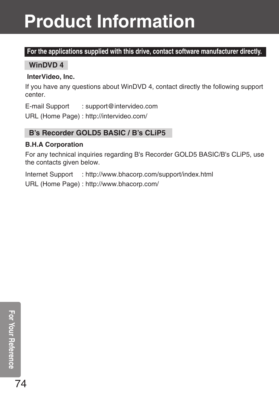 Product information | Panasonic KXL-CB30AU User Manual | Page 74 / 75