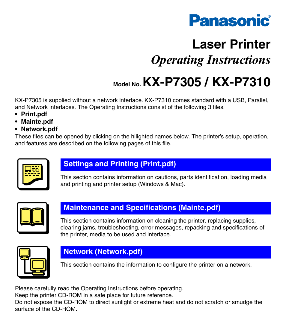 Panasonic KX-P7305 User Manual | 277 pages