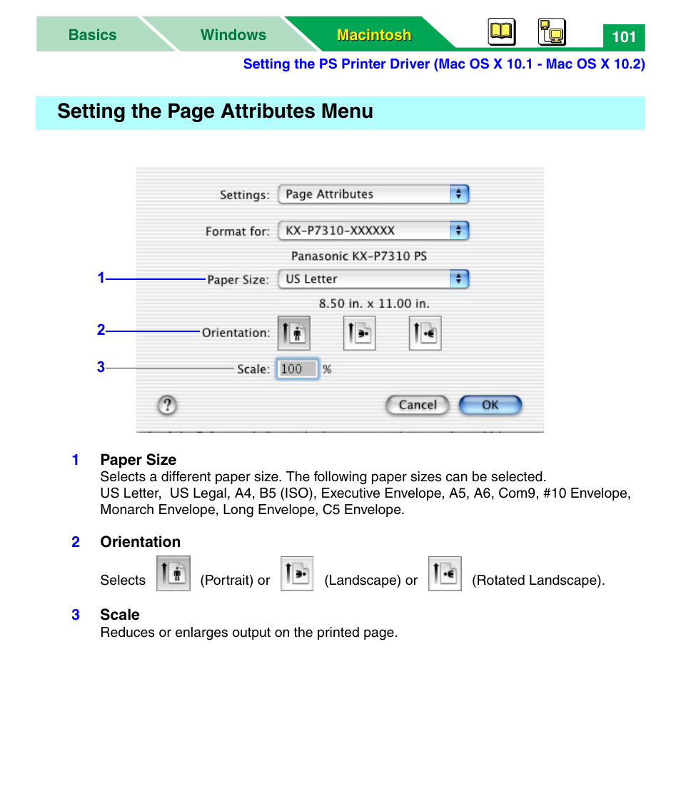 Setting the page attributes menu | Panasonic KX-P7305 User Manual | Page 106 / 277