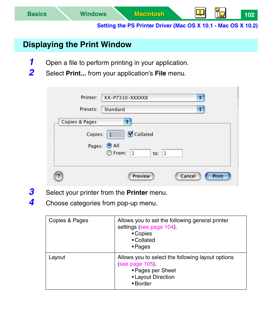 Displaying the print window | Panasonic KX-P7305 User Manual | Page 107 / 277