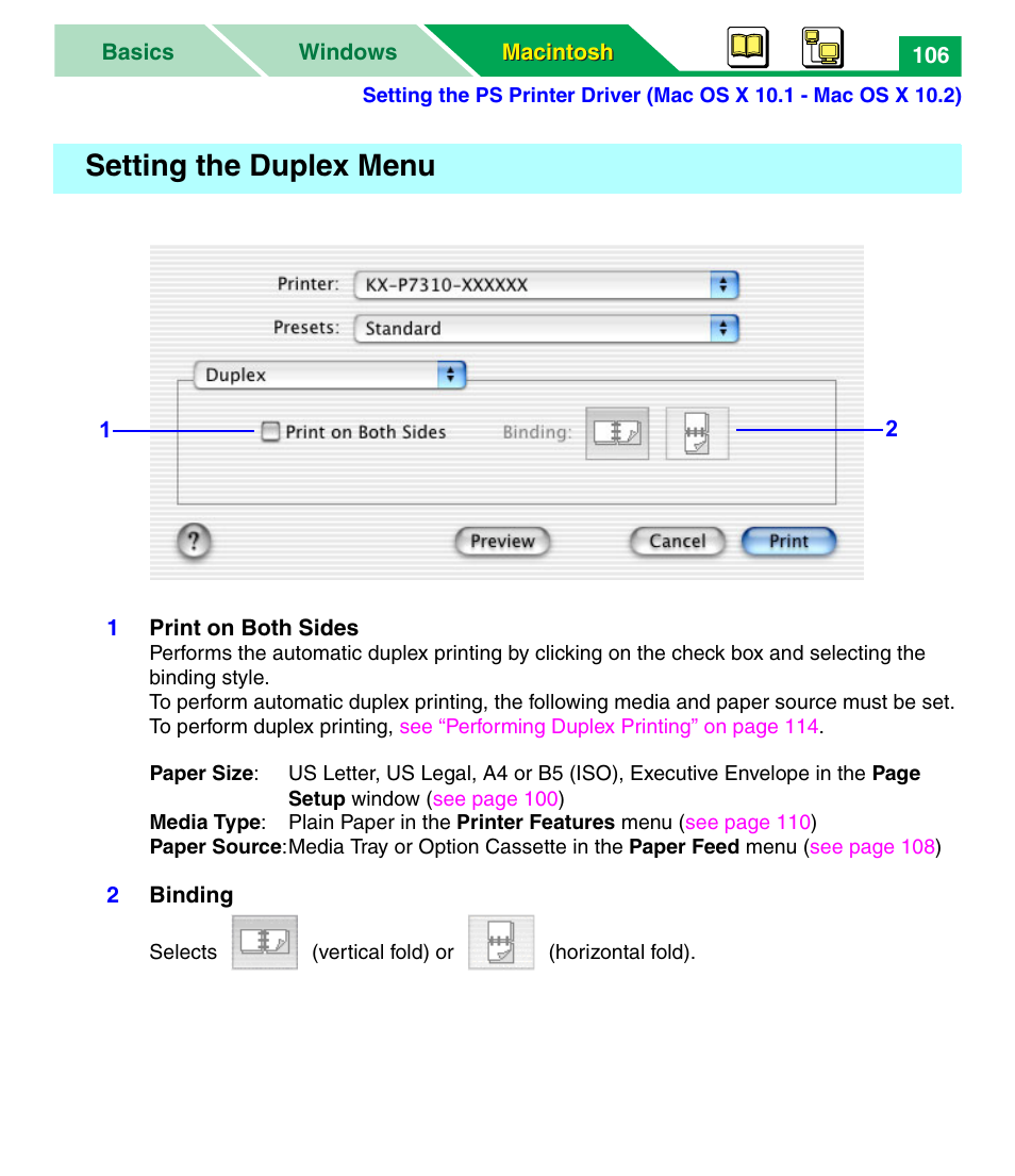 Setting the duplex menu | Panasonic KX-P7305 User Manual | Page 111 / 277