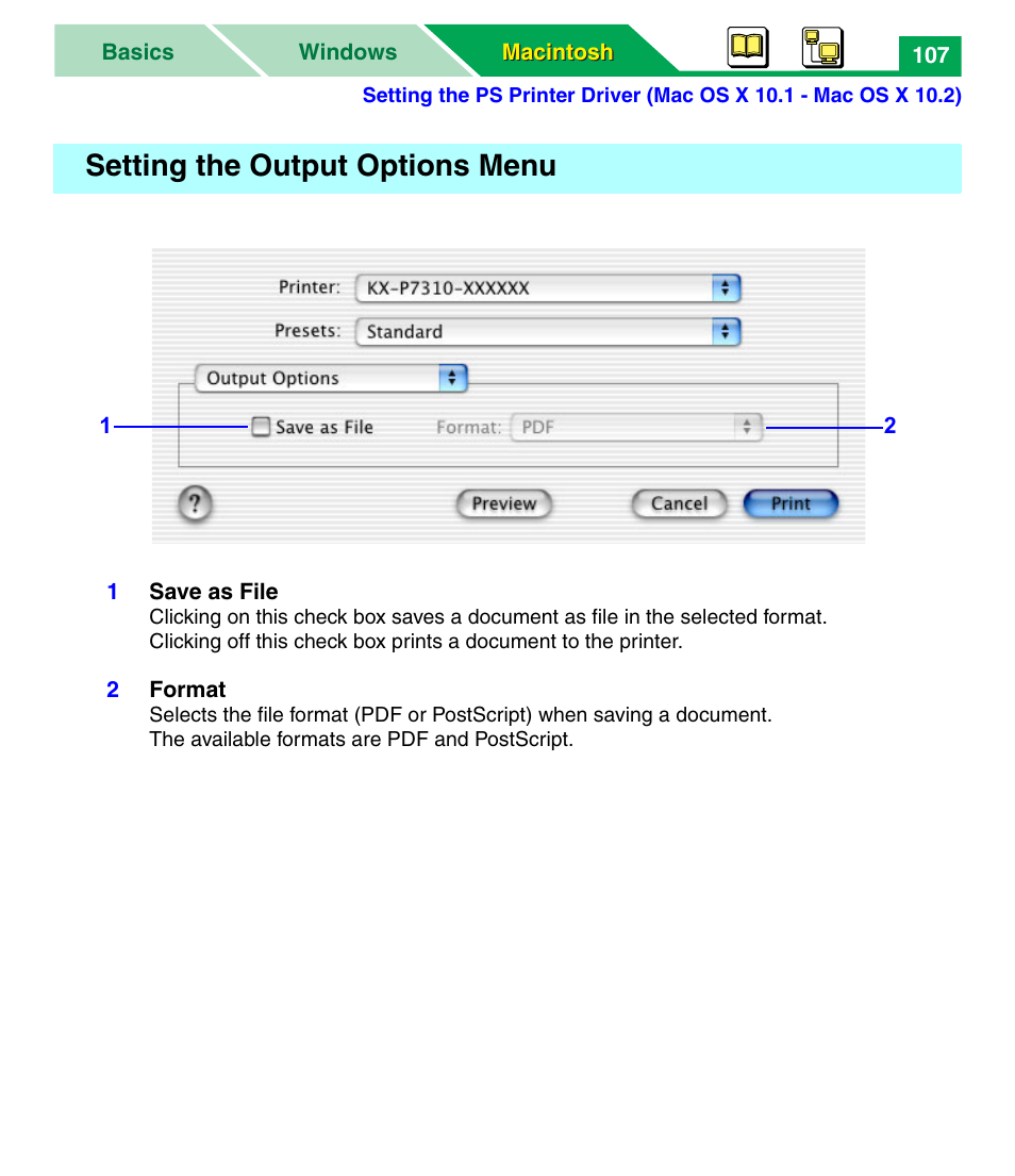 Setting the output options menu | Panasonic KX-P7305 User Manual | Page 112 / 277