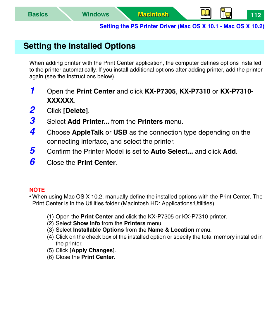 Setting the installed options | Panasonic KX-P7305 User Manual | Page 117 / 277