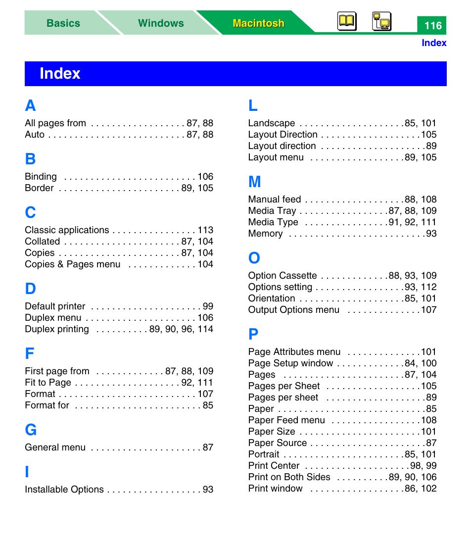 Index, A - p | Panasonic KX-P7305 User Manual | Page 121 / 277