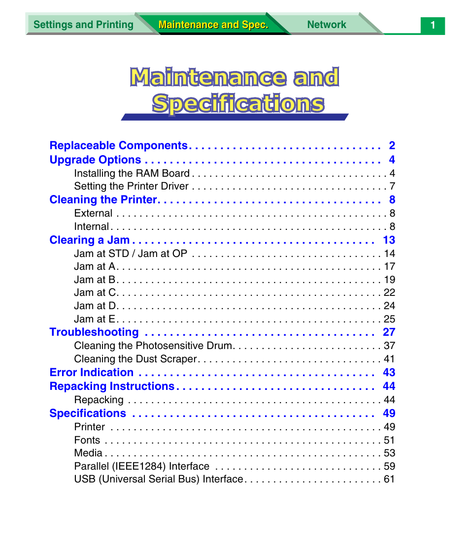 Maintenance and specifications | Panasonic KX-P7305 User Manual | Page 123 / 277