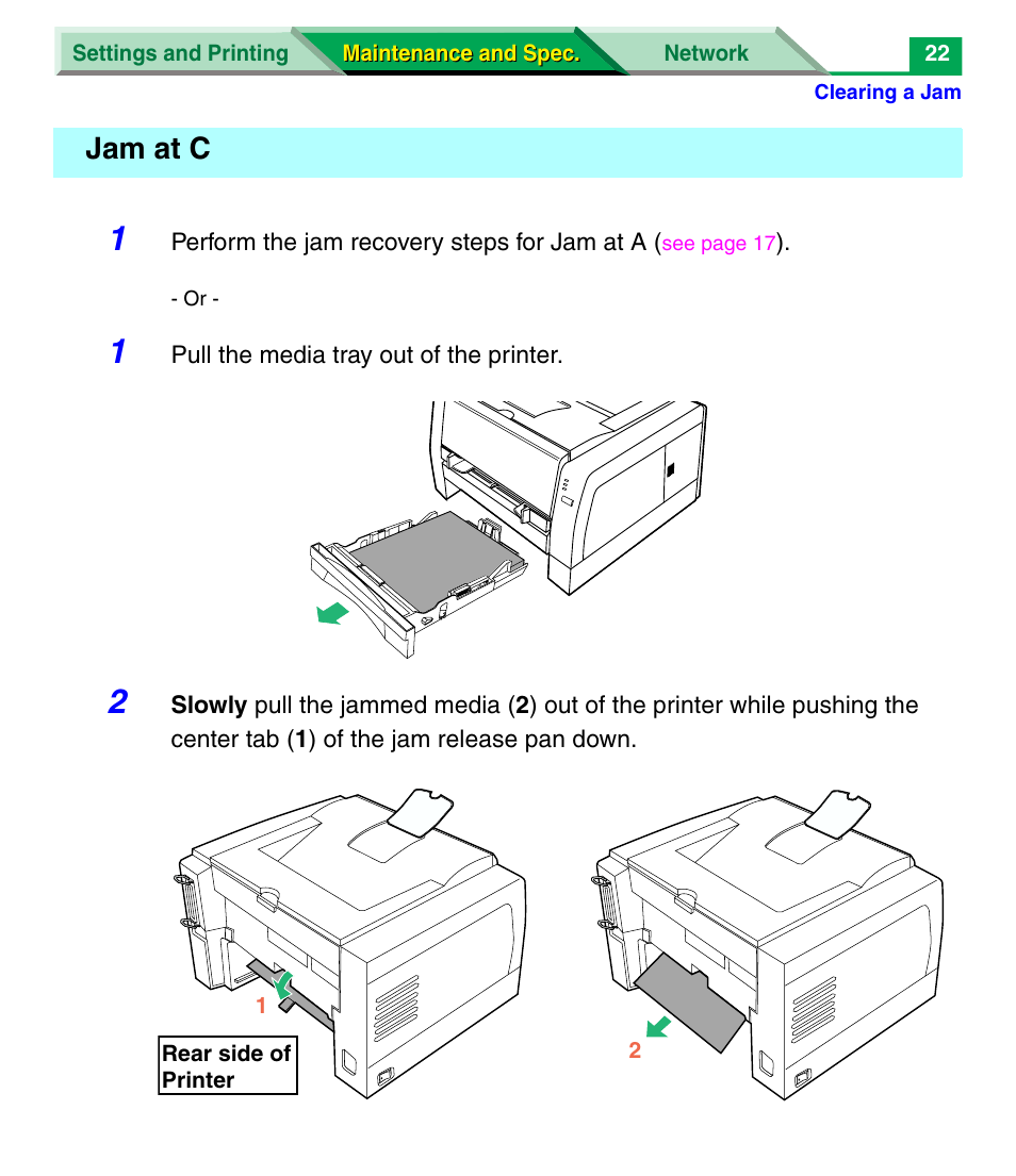 Jam at c | Panasonic KX-P7305 User Manual | Page 144 / 277