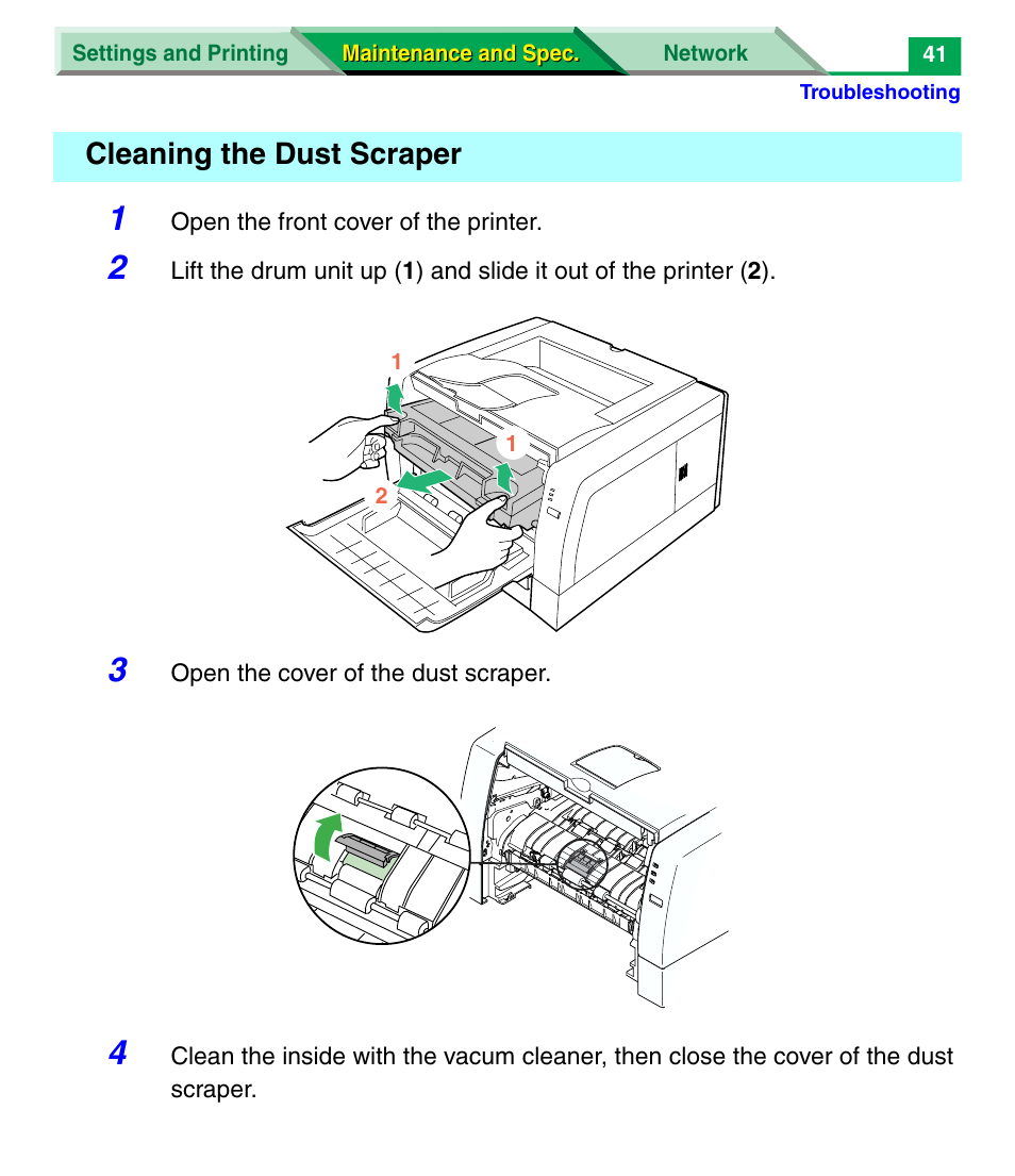 Cleaning the dust scraper, Aper, Cleaning the | Panasonic KX-P7305 User Manual | Page 163 / 277