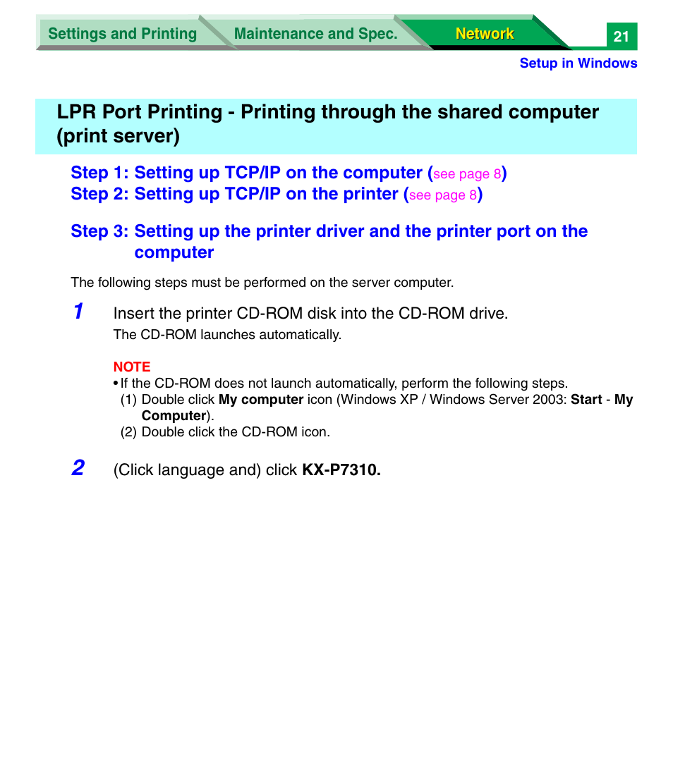 Print server) | Panasonic KX-P7305 User Manual | Page 204 / 277