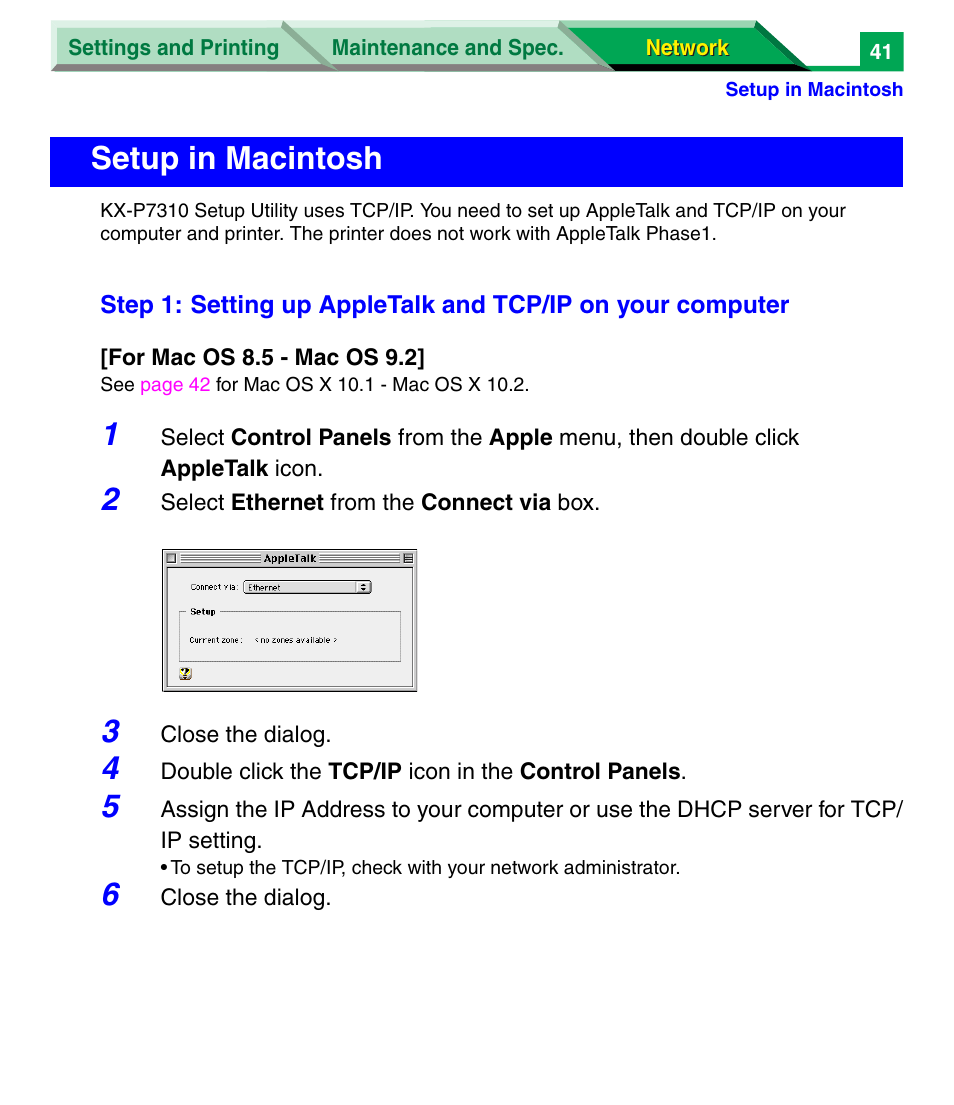 Setup in macintosh | Panasonic KX-P7305 User Manual | Page 224 / 277