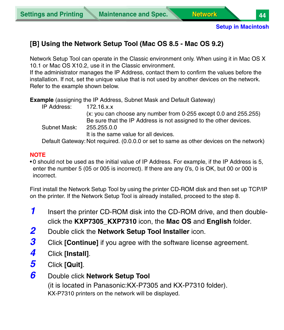 B] using the network setup tool (mac, Os 8.5 - mac os 9.2) | Panasonic KX-P7305 User Manual | Page 227 / 277