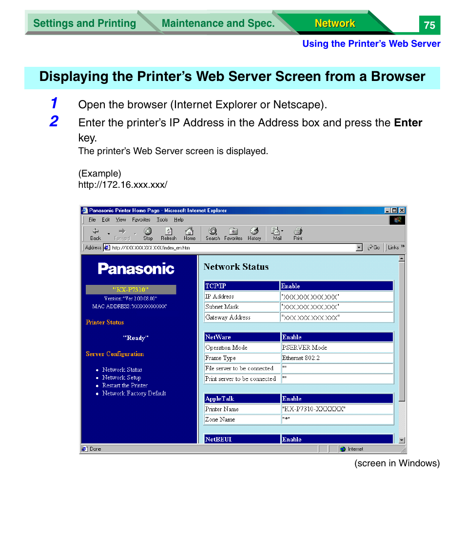 Panasonic KX-P7305 User Manual | Page 258 / 277