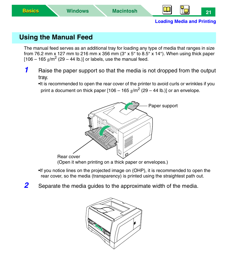 Using the manual feed | Panasonic KX-P7305 User Manual | Page 26 / 277