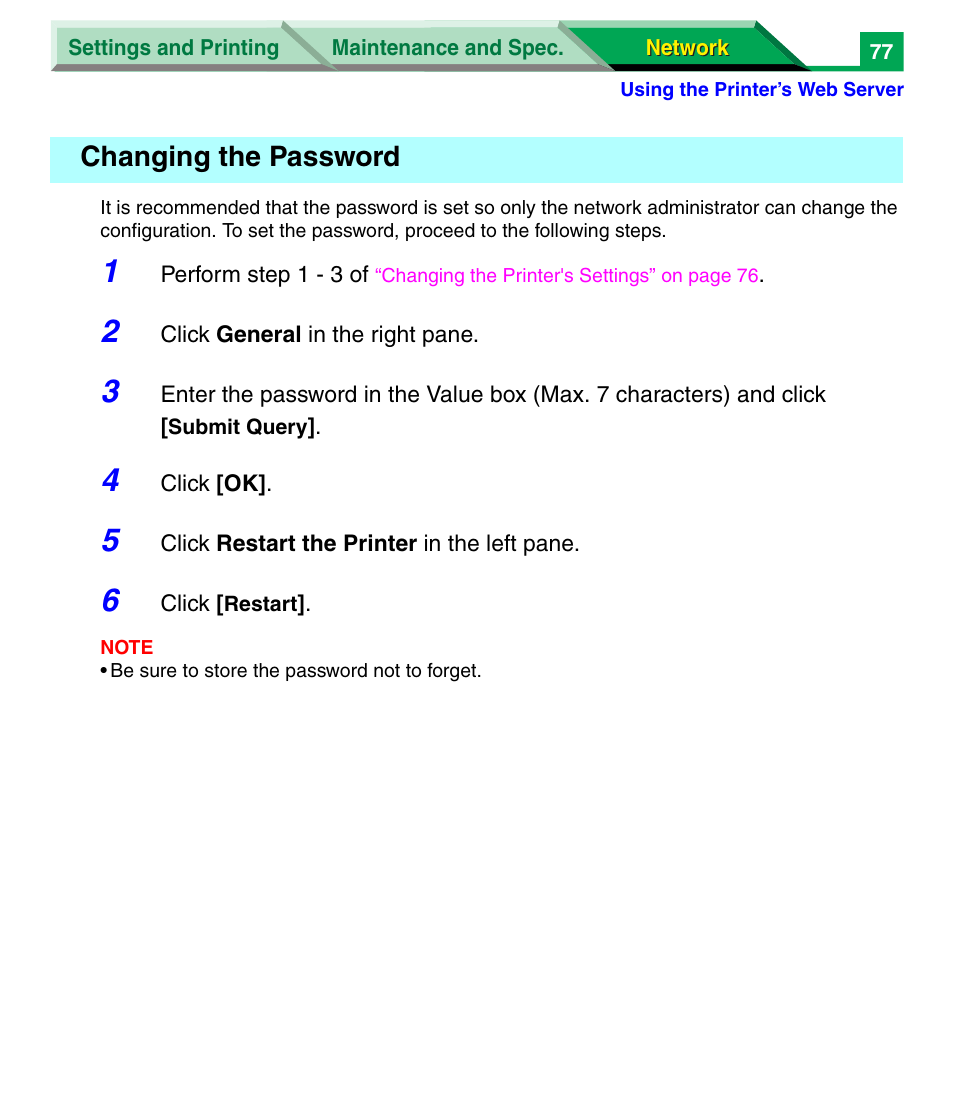 Changing the password | Panasonic KX-P7305 User Manual | Page 260 / 277