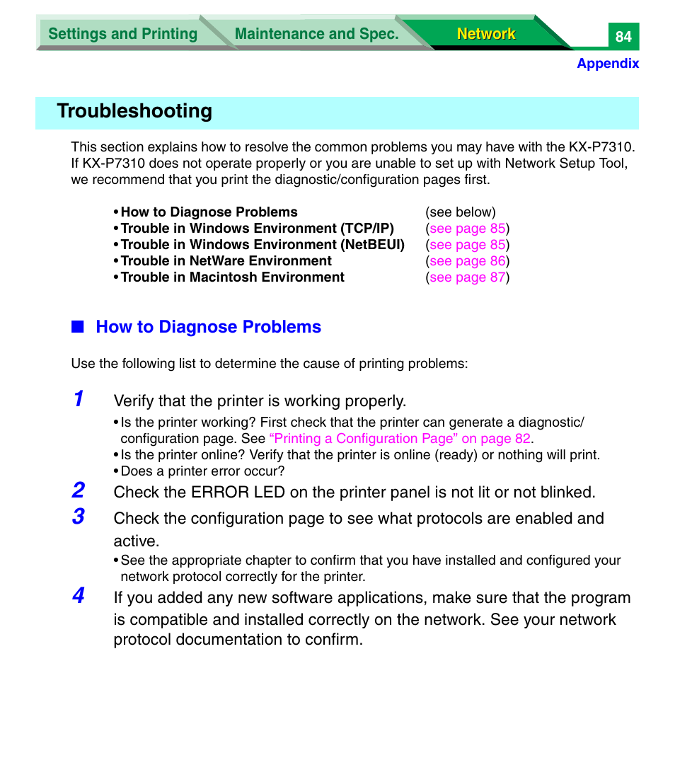 Troubleshooting | Panasonic KX-P7305 User Manual | Page 267 / 277