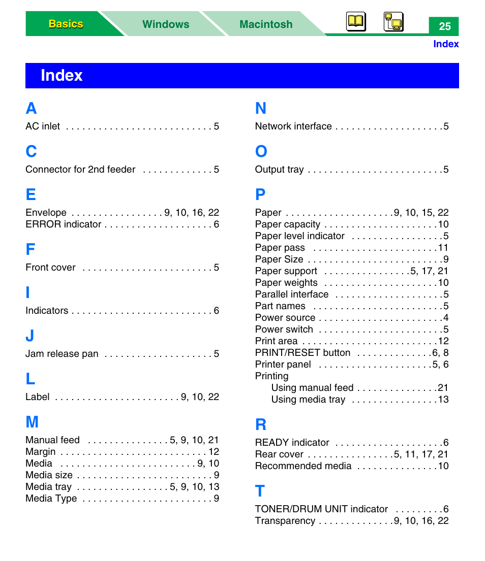 Index, A - t | Panasonic KX-P7305 User Manual | Page 30 / 277