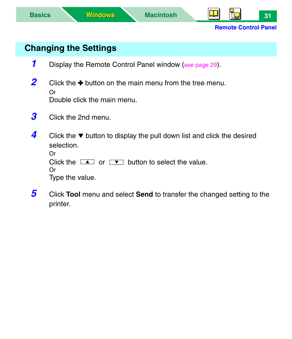 Changing the settings, S setting | Panasonic KX-P7305 User Manual | Page 36 / 277