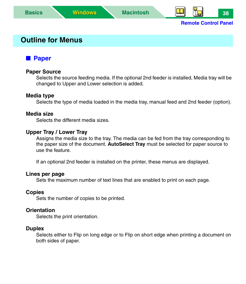 Outline for menus | Panasonic KX-P7305 User Manual | Page 43 / 277