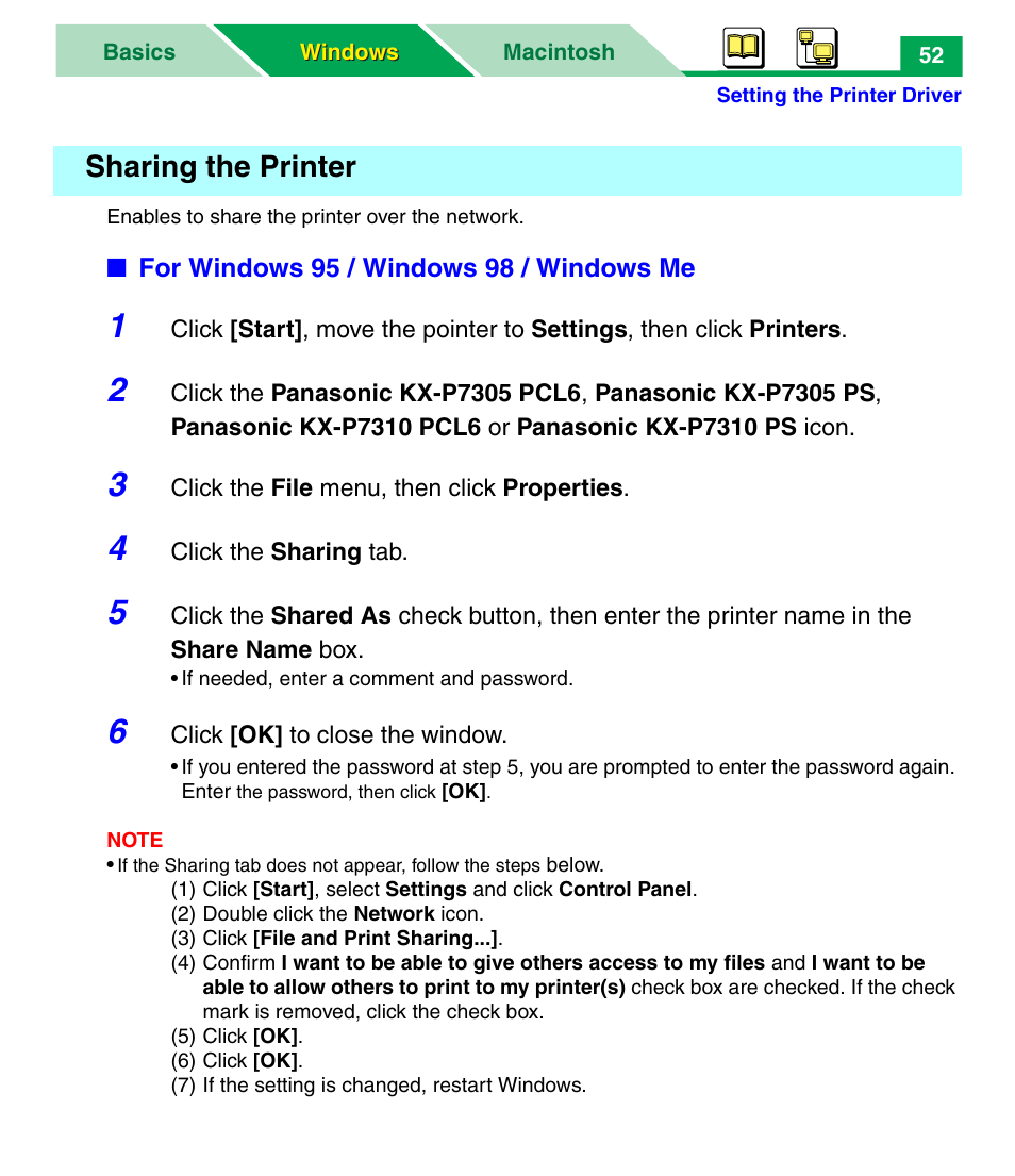 Sharing the printer | Panasonic KX-P7305 User Manual | Page 57 / 277