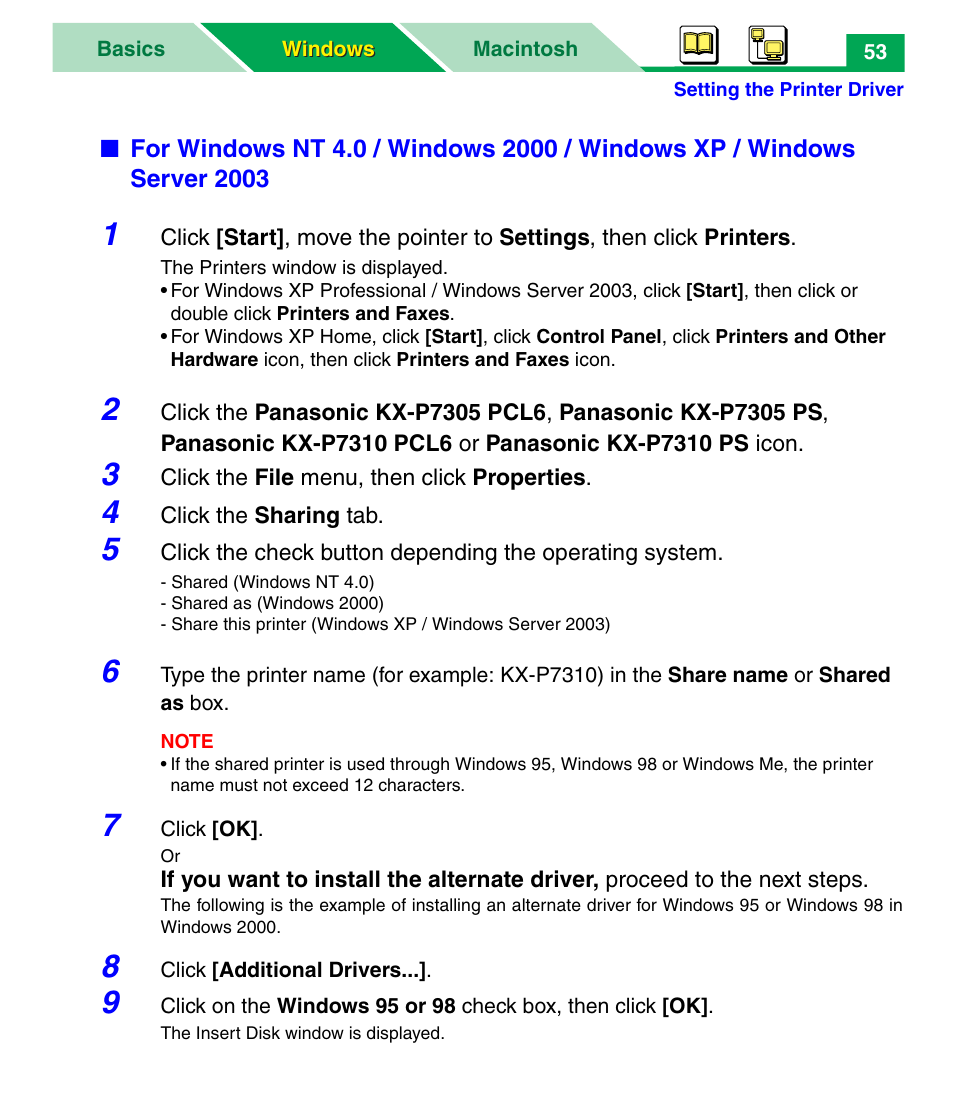 Panasonic KX-P7305 User Manual | Page 58 / 277