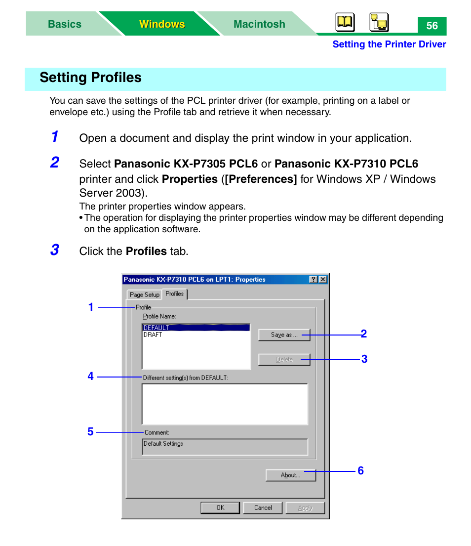 Setting profiles | Panasonic KX-P7305 User Manual | Page 61 / 277