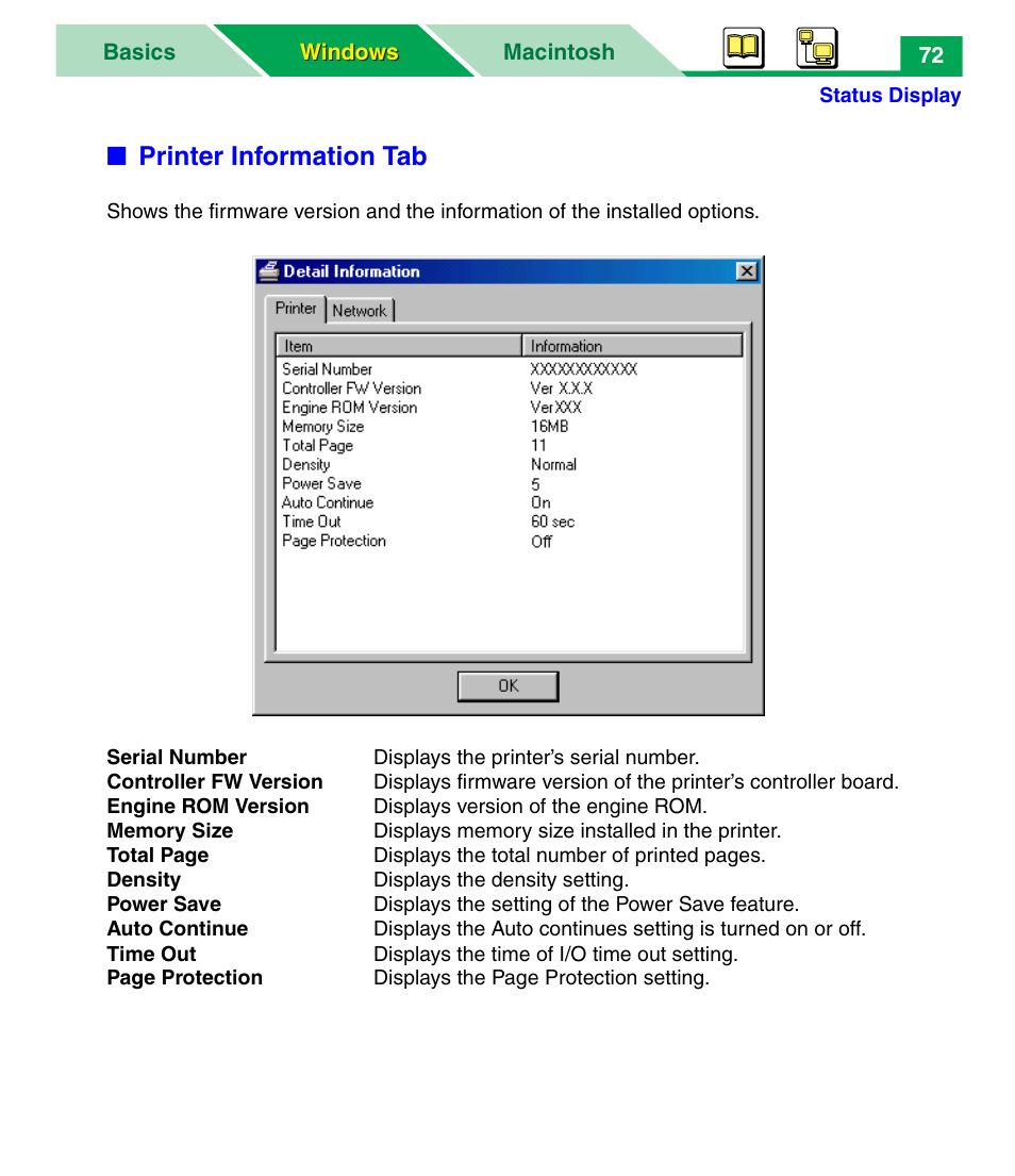 Printer information tab | Panasonic KX-P7305 User Manual | Page 77 / 277