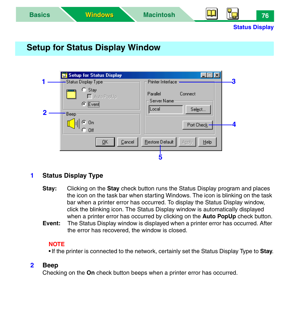 Setup for status display window, See “setup for status display | Panasonic KX-P7305 User Manual | Page 81 / 277