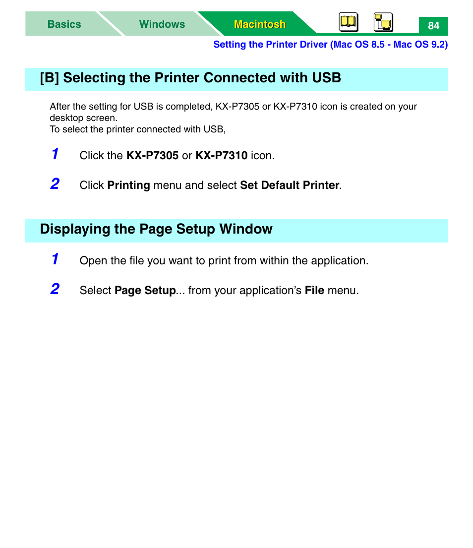 B] selecting the printer connected with usb | Panasonic KX-P7305 User Manual | Page 89 / 277