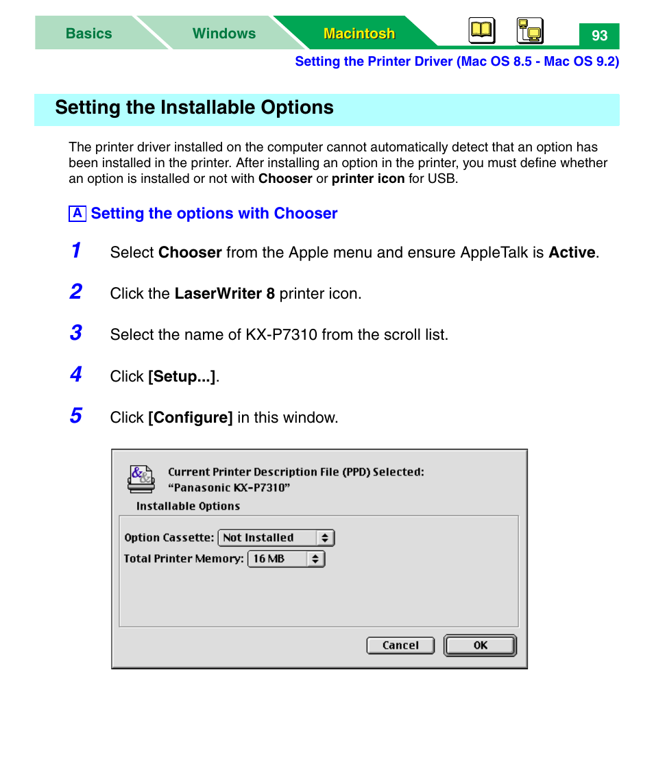 Setting the installable options, See “setting the installable options | Panasonic KX-P7305 User Manual | Page 98 / 277