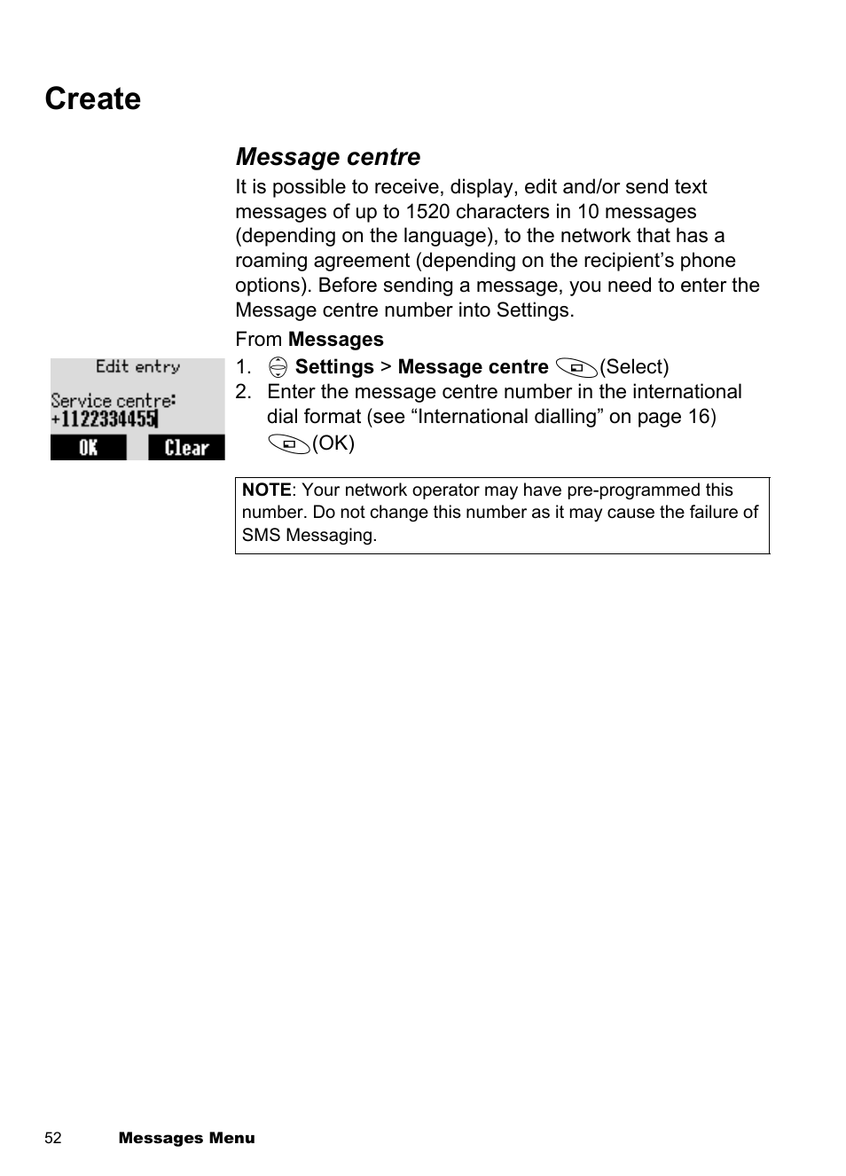 Create, Message centre | Panasonic EB-A100 User Manual | Page 55 / 93