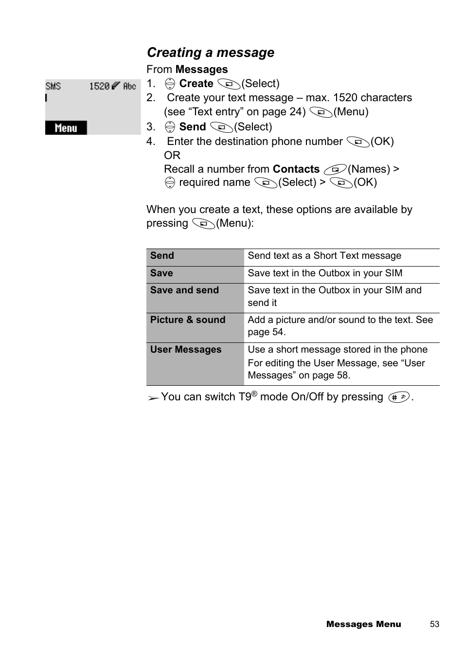 Creating a message | Panasonic EB-A100 User Manual | Page 56 / 93