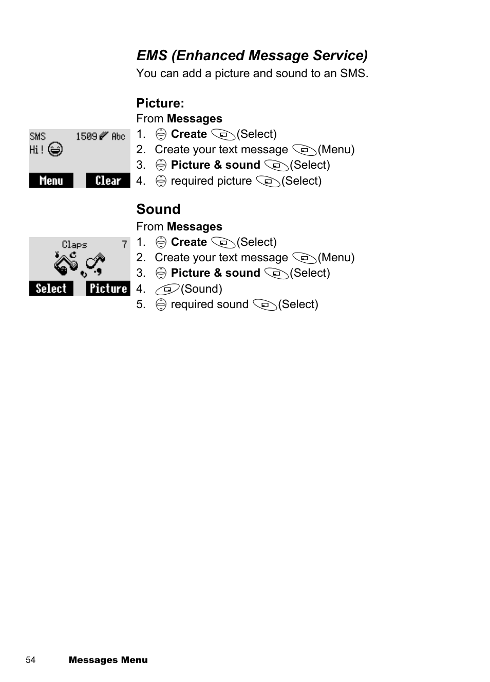 Ems (enhanced message service), Sound | Panasonic EB-A100 User Manual | Page 57 / 93