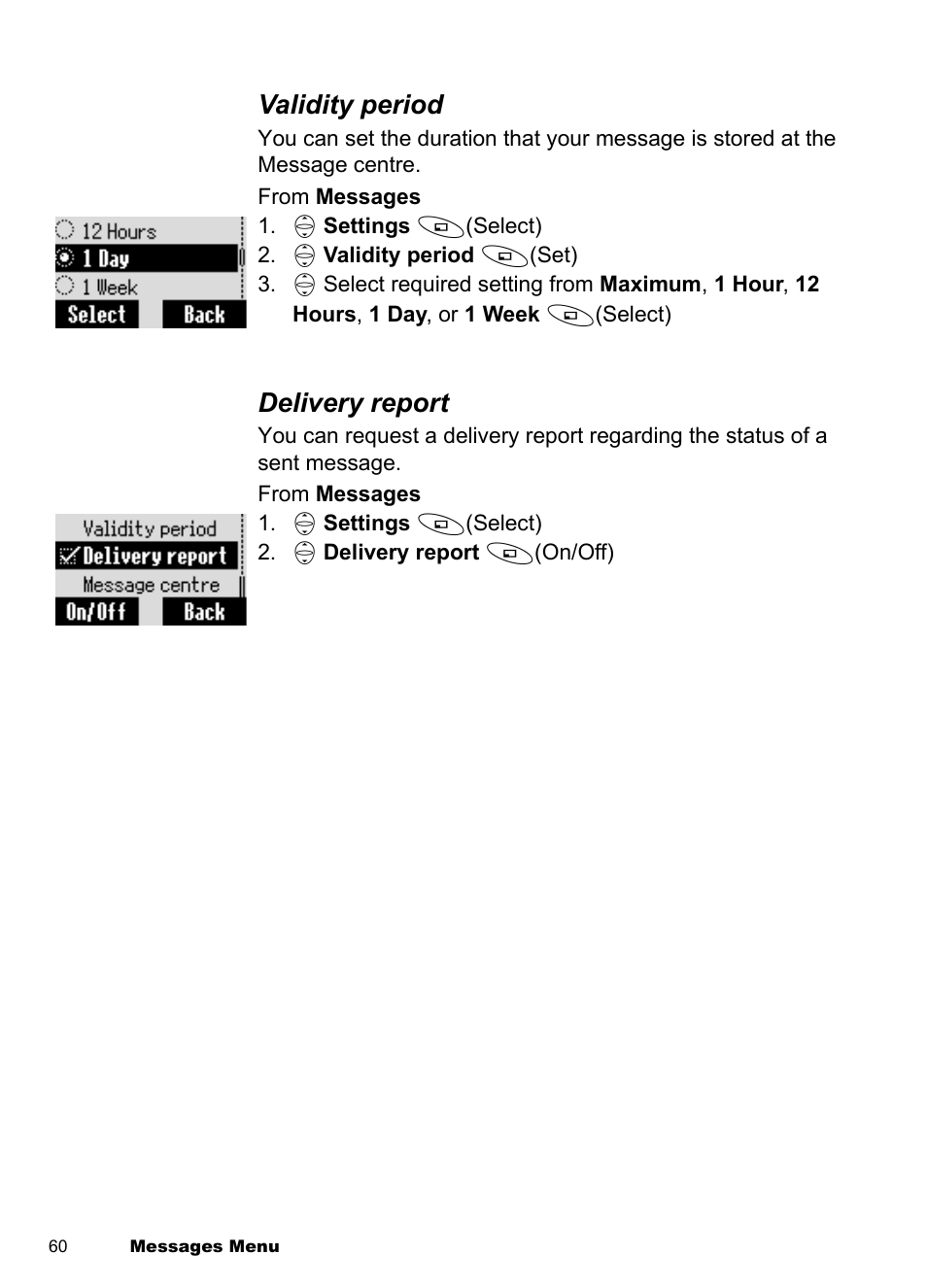 Validity period, Delivery report | Panasonic EB-A100 User Manual | Page 63 / 93