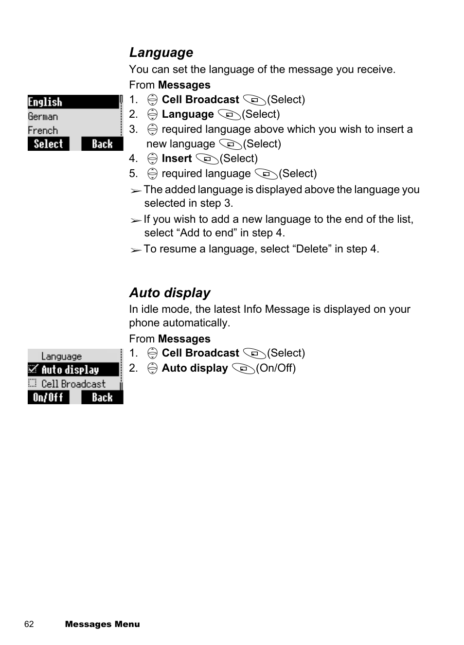 Language, Auto display | Panasonic EB-A100 User Manual | Page 65 / 93