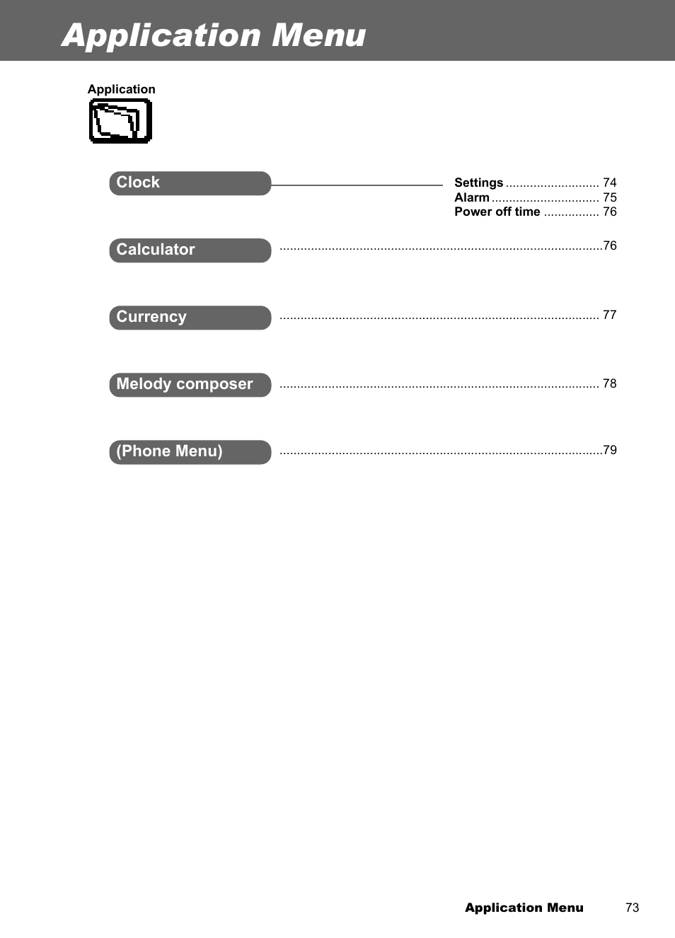 Application menu | Panasonic EB-A100 User Manual | Page 76 / 93