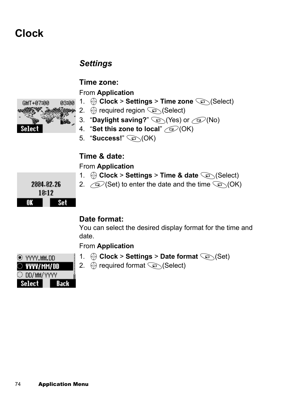 Clock, Settings | Panasonic EB-A100 User Manual | Page 77 / 93