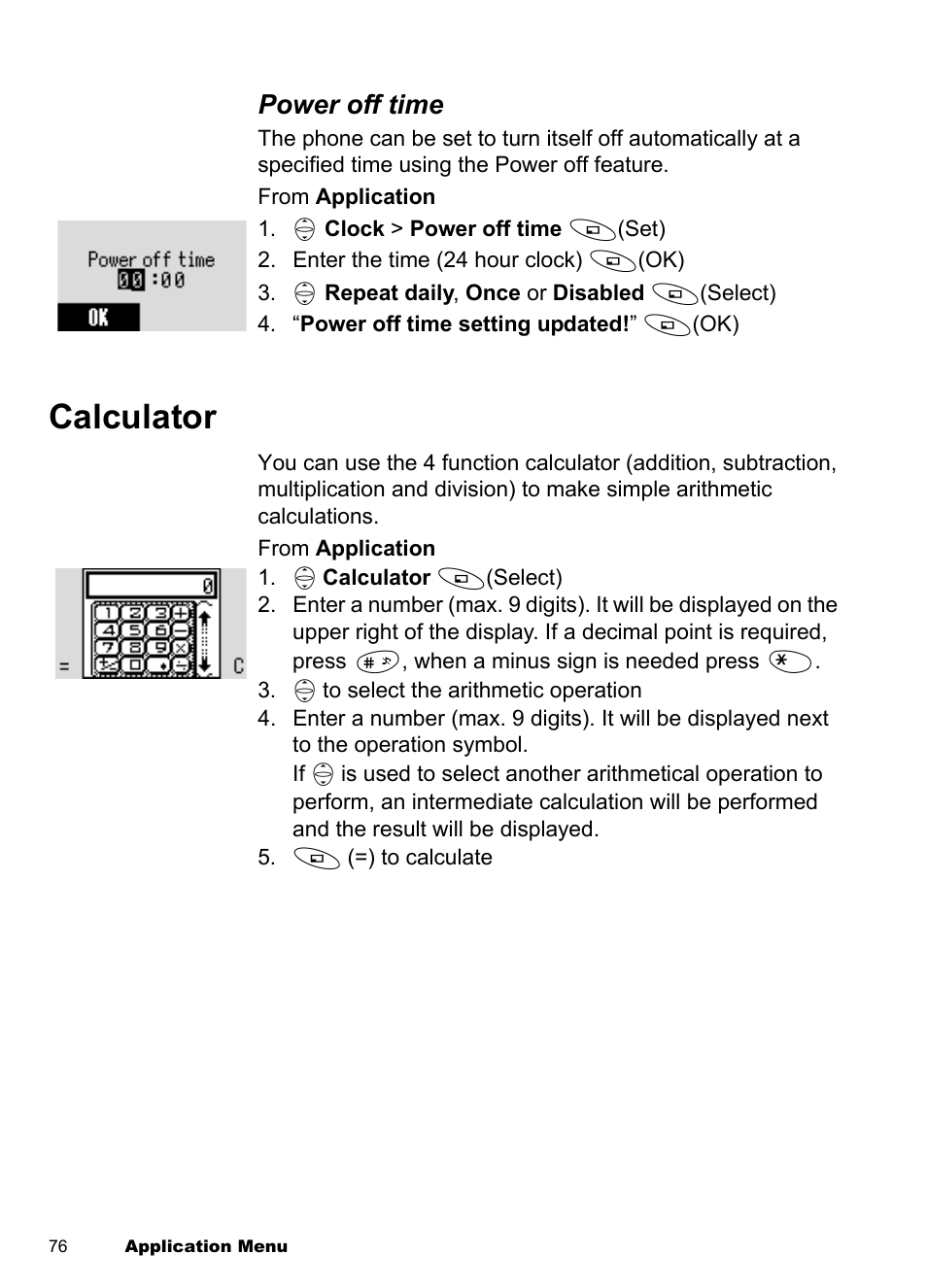 Calculator, Power off time | Panasonic EB-A100 User Manual | Page 79 / 93